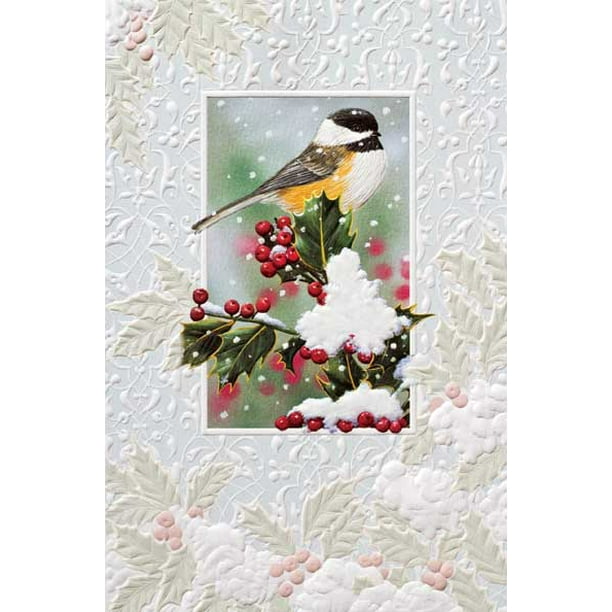 Pack of 16 "Curious Chickadee" Bird Fine Art Embossed Deluxe Christmas
