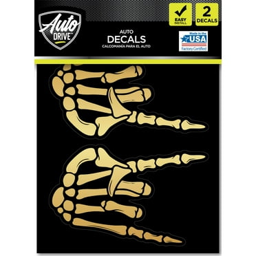 Auto Drive Skull Hand Decals - Set of 2 Gold Chrome Vinyl Car Stickers