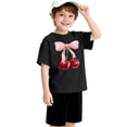 thumbnail image 3 of CPNG Girls Summer T-shirt Bow Cherry Print Loose Casual Stylish Crewneck Short Sleeve Cool Sports Top(Black,6-7 Years), 3 of 8