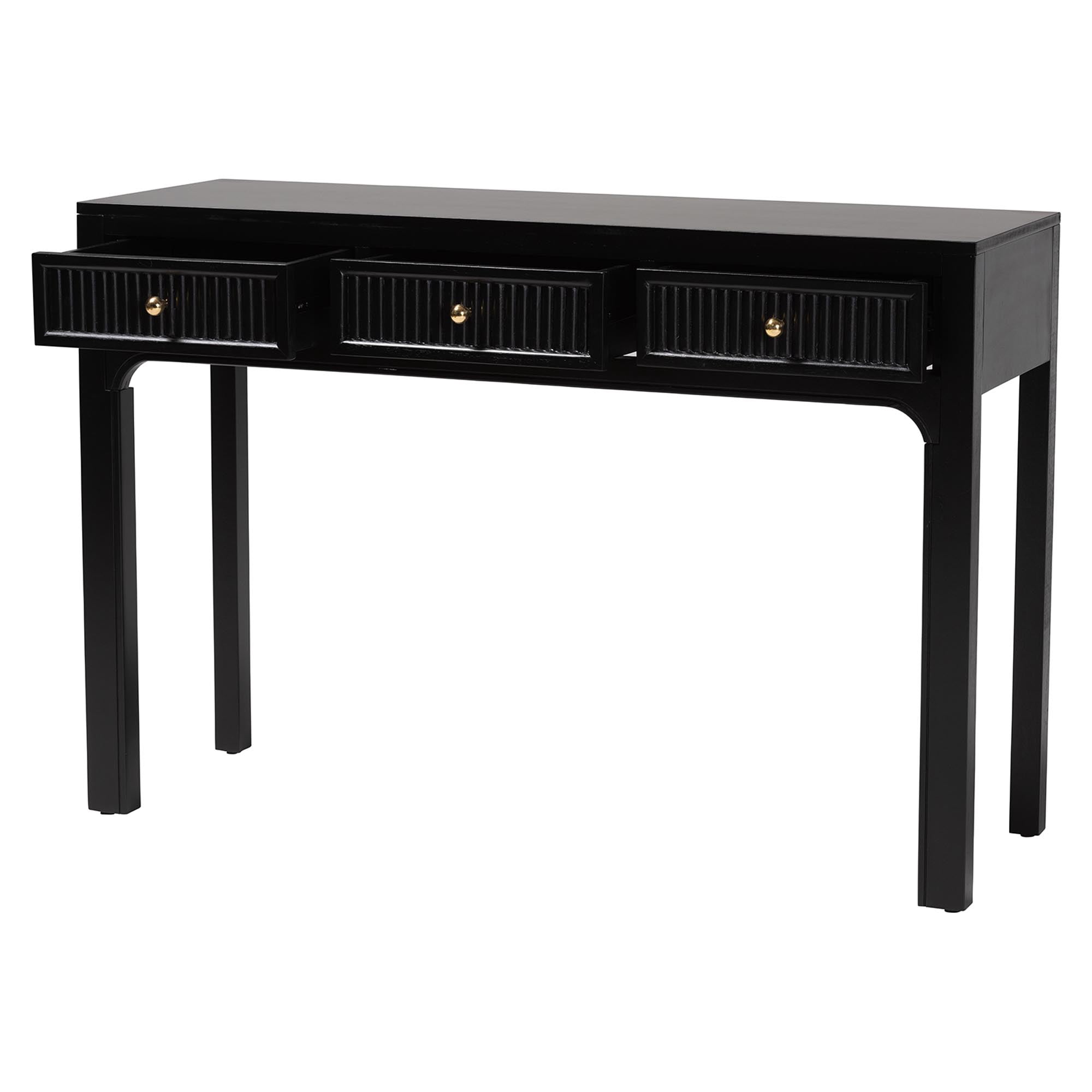 bali & pari Leah Modern Console Table, 3-Drawer, Black