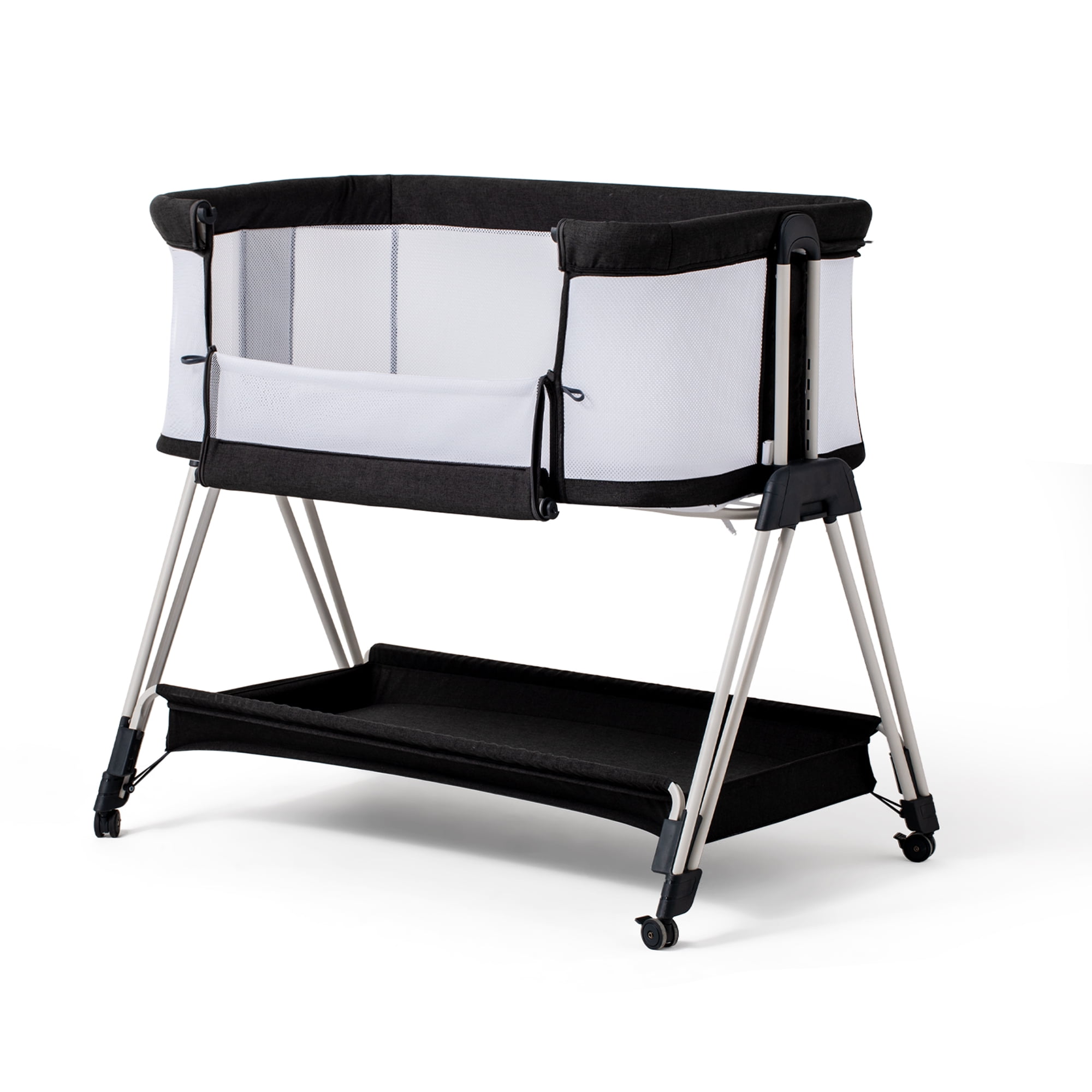 Pkinoicy Black Baby Bedside Sleeper Bedside Crib with Wheels