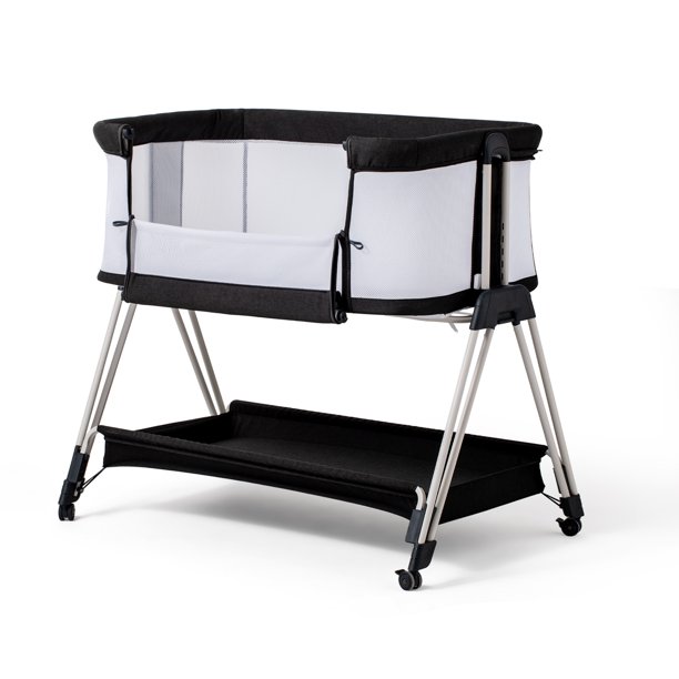 Pkinoicy Black Baby Bedside Sleeper Bedside Crib with Wheels