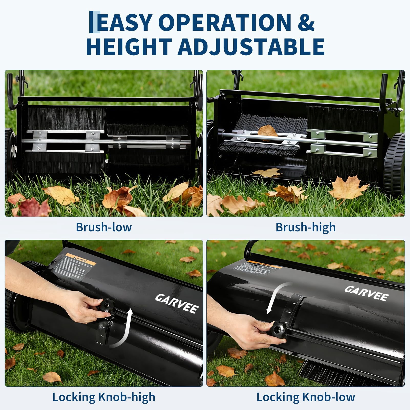26" Push Lawn Sweeper, 7 cu ft Grass Cutter & Leaf Collector with 4 High-Speed Brushes, Durable Steel Walk-Behind Sweeper for Yard Cleanup