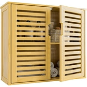 Medicine Cabinet, Bathroom Storage Cabinet Wall Mounted, Over The Toilet Space Saver Organizer with Doors and Bamboo Shelves, Walnut
