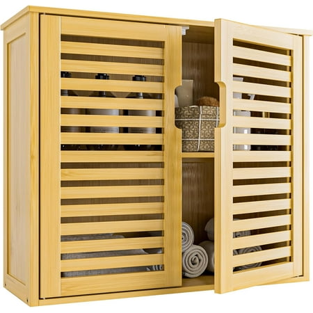 Medicine Cabinet, Bathroom Storage Cabinet Wall Mounted, Over The Toilet Space Saver Organizer with Doors and Bamboo Shelves, Walnut