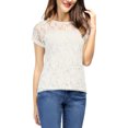 thumbnail image 1 of INSPIRE CHIC Haut en Dentelle Florale Transparent à Manches Courtes Décontracté pour Femme P Blanc, 1 of 7