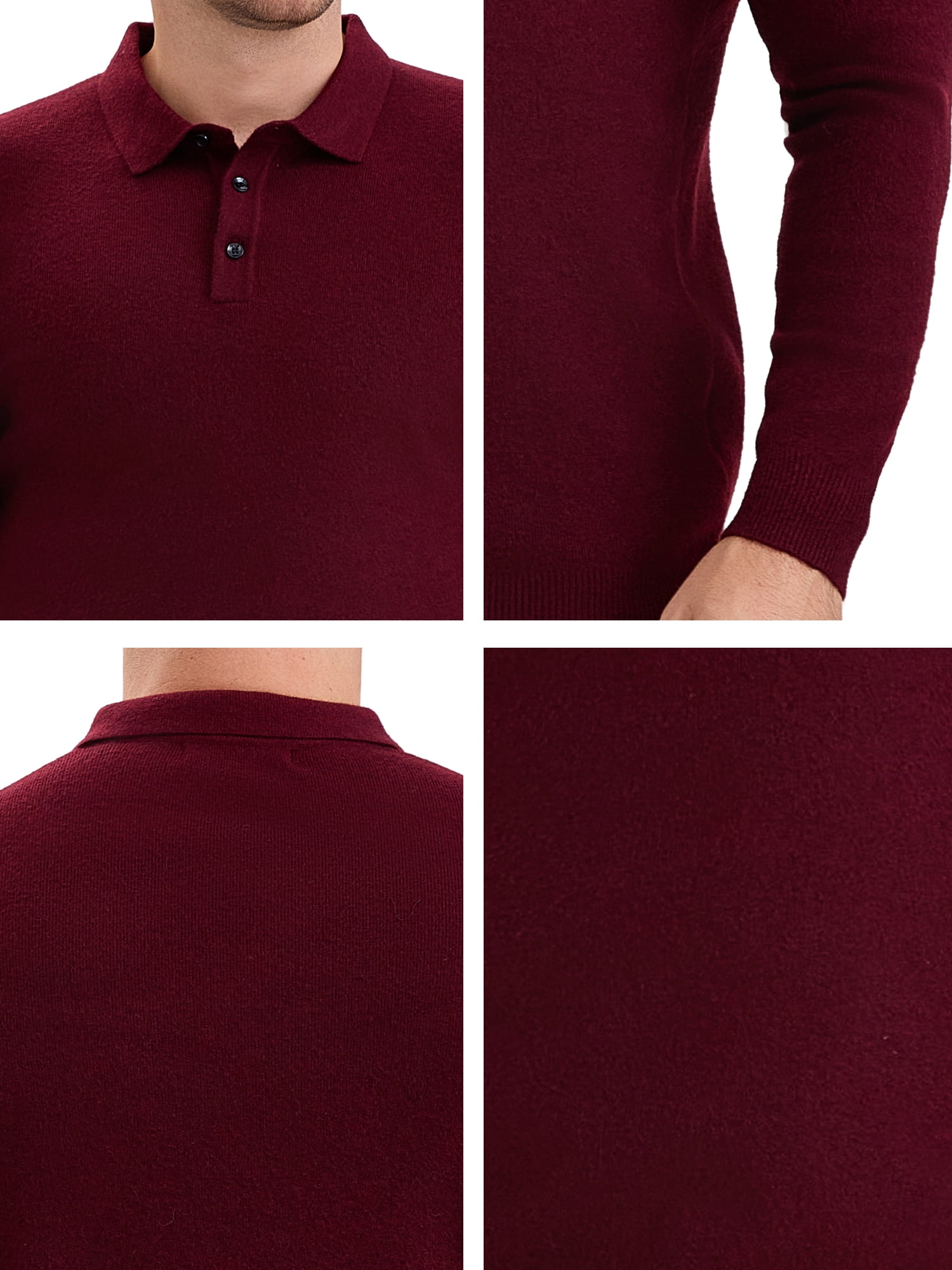 DARING DIVA Men's Long Sleeve Pullover Business Knitted Polo Shirt M Burgundy