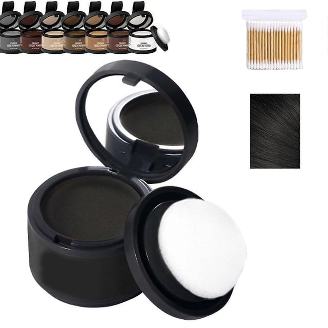 Polvos para cubrir las raíces y la línea del cabello, color negro, cobertura instantánea para cabello fino, formato compacto resistente al agua.
