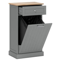 Tilt Out Trash Cabinet - Freestanding Kitchen Recycling Can Holder with Drawer, Gray Wood Finish