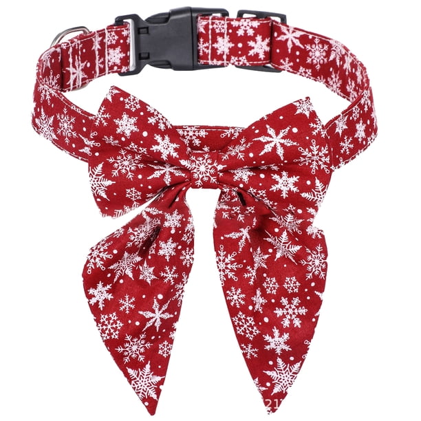 Collar navideño ajustable para perros Laklulu con lazo con patrón de copos de nieve y hebilla de seguridad