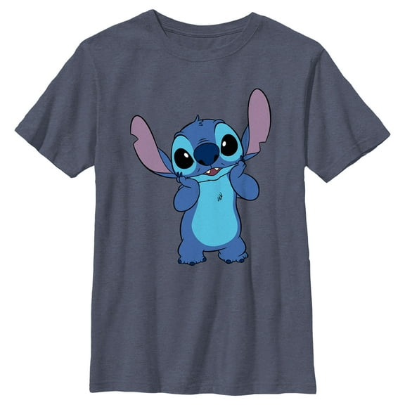 Boy's Lilo & Stitch Bashful Stitch Graphic Tee Navy Blue Heather Large