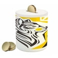 thumbnail image 1 of Year of the Dog Piggy Bank, Oriental Geometric Design with Abstract Canine Motif New Year, Ceramic Coin Bank Money Box for Cash Saving, 3.6" X 3.2", Charcoal Grey Yellow, by Ambesonne, 1 of 4