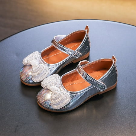 

ZMHEGW Children Shoes Autumn Girls Casual Flat Lightweight Rhinestone Bow Cute Comfortable Dress