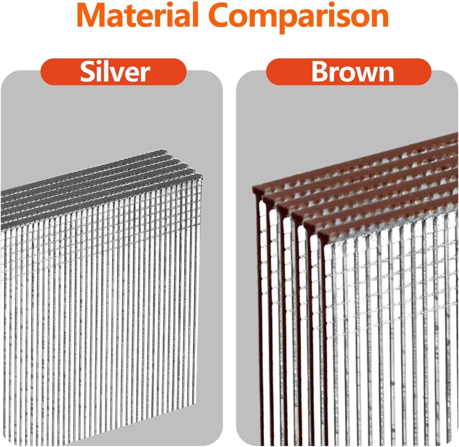 18 Gauge Galvanized Brad Nails Brown T-head 4 Sizes 4000-Pack (5/8"+3/4"+1"+1-1/4"),1000 per size, Assorted Size Project Pack, for Pneumatic, Electric 18GA Brad Nailer Gun