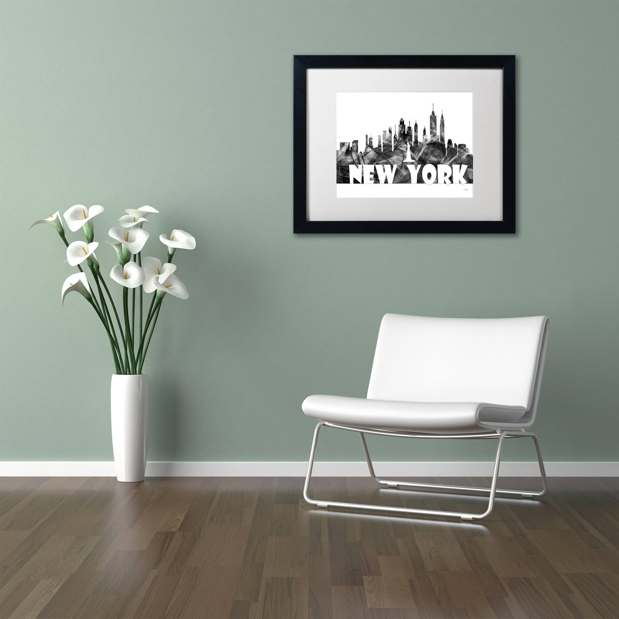 Trademark Fine Art 'New York New York Skyline BG-2' Canvas Art by Marlene Watson, White Matte, Black Frame