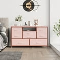 thumbnail image 3 of Garvee 8-Drawer TV Stand with LED Light for 55" TV, Dresser Chest of Drawers for Bedroom Living Room，Wood Top & Fabric Drawer Storage Organizer with Power Outlet for Entryway, Pink, 3 of 9