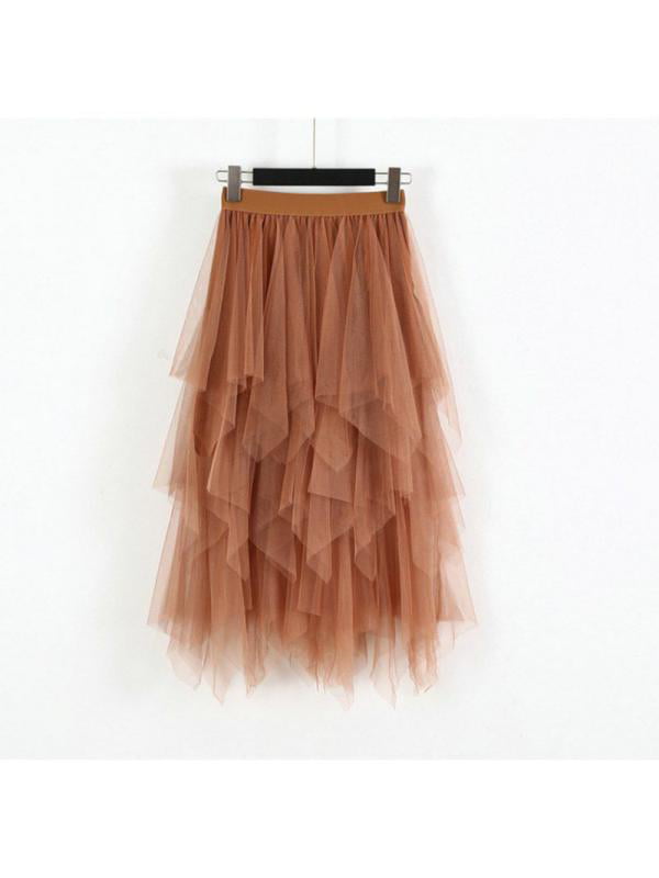 Topumt Women High Waist Tulle Mesh Skirt Solid Tutu Tulle Long Skirt ...