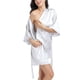 thumbnail image 3 of Bata de satén de seda imitada para mujer, bata de noche corta, fina, transpirable, elegante, para el hogar, color blanco, XL, 3 of 8