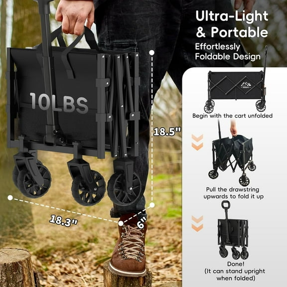 Collapsible Wagon Cart with Wheels - Foldable, Large Capacity Portable Folding Utility Heavy Duty Beach Wagons Cart with All-Terrain Wheels for Shopping, Camping, Sports, Garden
