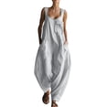 thumbnail image 3 of Lcziwo Cotton Jumpsuits for Women Sleeveless Barrel Wide Leg Solid Overalls Loose Fit Casual Summer Vacation Pant Romper with Pockets White,XL, 3 of 9