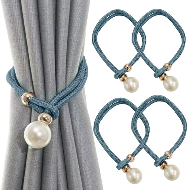 Djiypn Attaches de Rideaux, Lot de 4, Grandes Sangles de Rideaux à Perles pour Intérieur Extérieur pour la Maison, Décoration de Bureau (Bleu)
