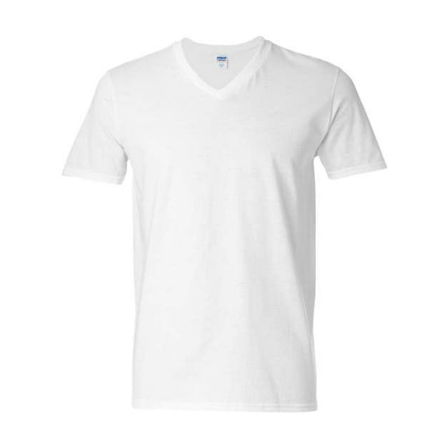 Playera Gildan Softstyle con cuello en V 20F blanca grande