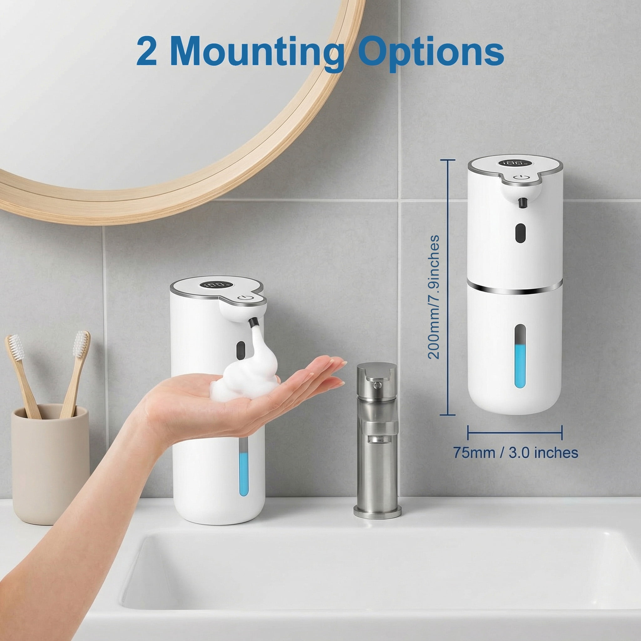 KOYMISKU Automatic Soap Dispenser, 13.5oz/400mL Touchless Wall Mounted USB Rechargeable, 6-Level Adjustable Smart Hand Soap Dispenser for Bathroom Kitchen