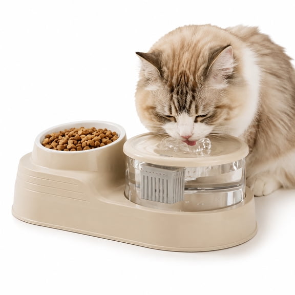 2-in-1 Pet Water Fountain and Food Bowl, Circulating Water Cat Feeder for Small Dogs