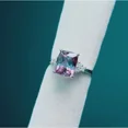 thumbnail image 4 of Alexandrite Ring Halo Ring Princess Cut Engagement Ring Silver Color Changing June Birthstone Rings, 4 of 5