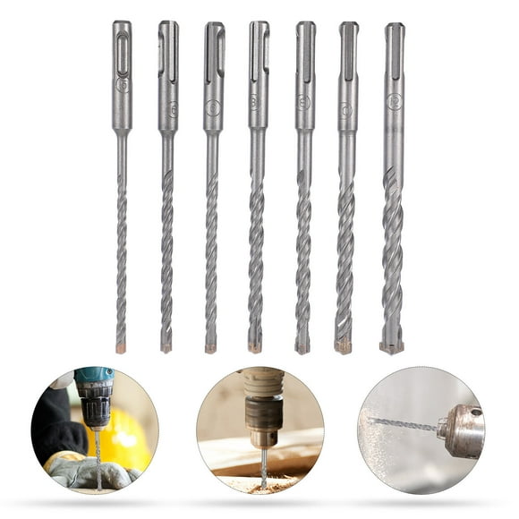 IFANLANDOR 7Pcs Steel Drill Bits Set Silver Round Handle For Concrete Masonry