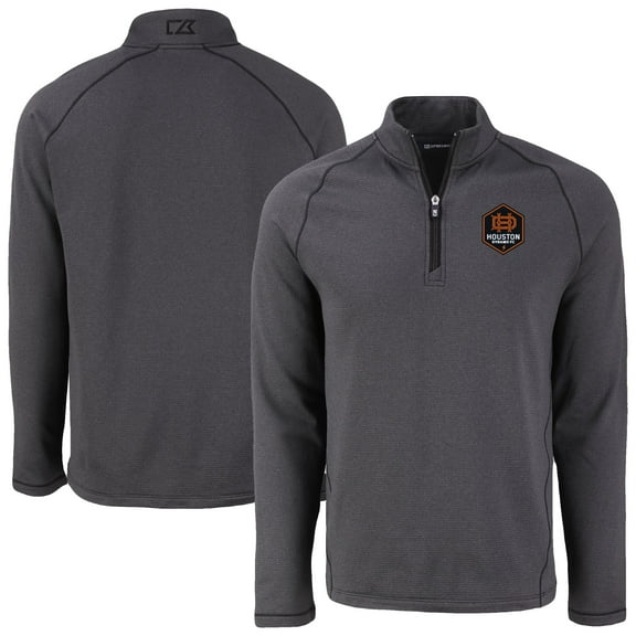 Men's Cutter & Buck Heather Black Houston Dynamo FC Peshastin Eco Fleece Recycled Raglan Half-Zip Top