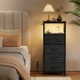 thumbnail image 3 of Satifur LED Dresser for Bedroom with Charging Station, 5 Fabric Drawers Tall Nightstand Open Shelf, Black Oak, 3 of 9