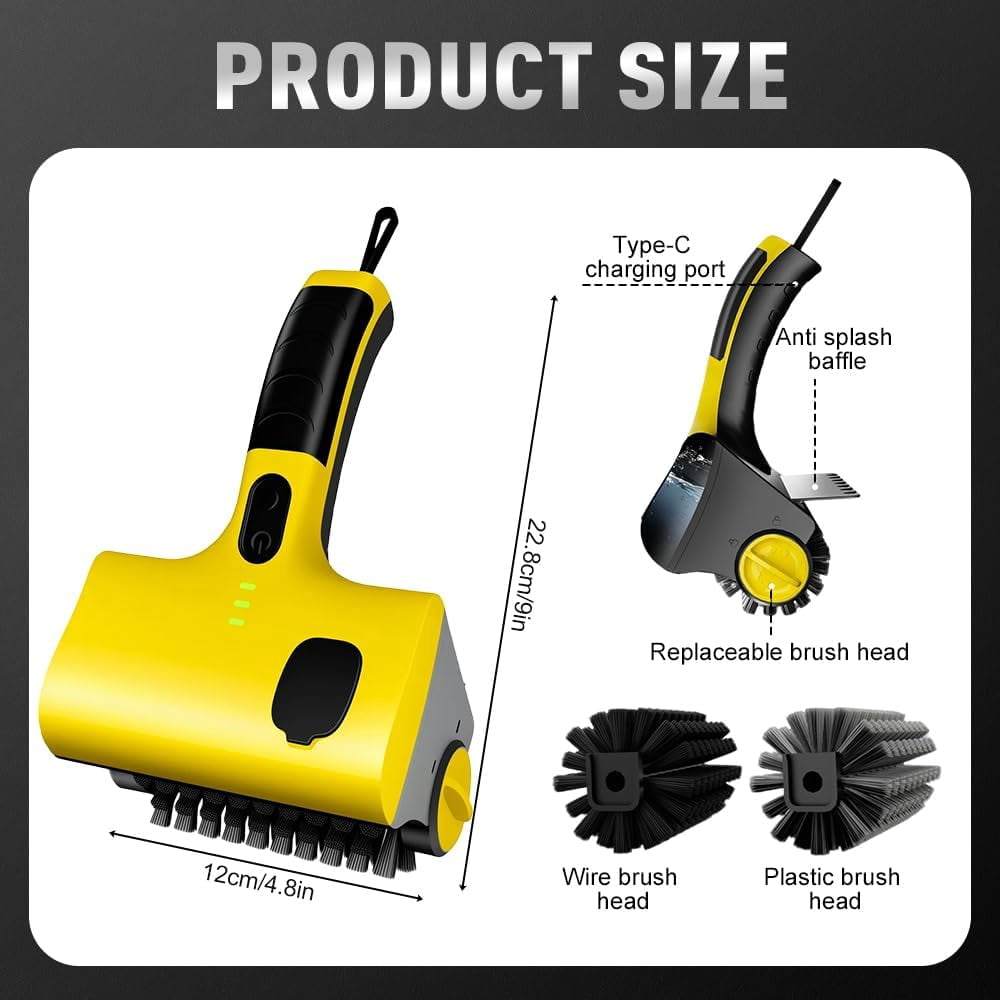 Outdoor Electric BBQ Brush, 360° Rotating Grill Cleaner, 7.4V Dual-Speed Power Control, Rechargeable, Includes 2 Brush Heads