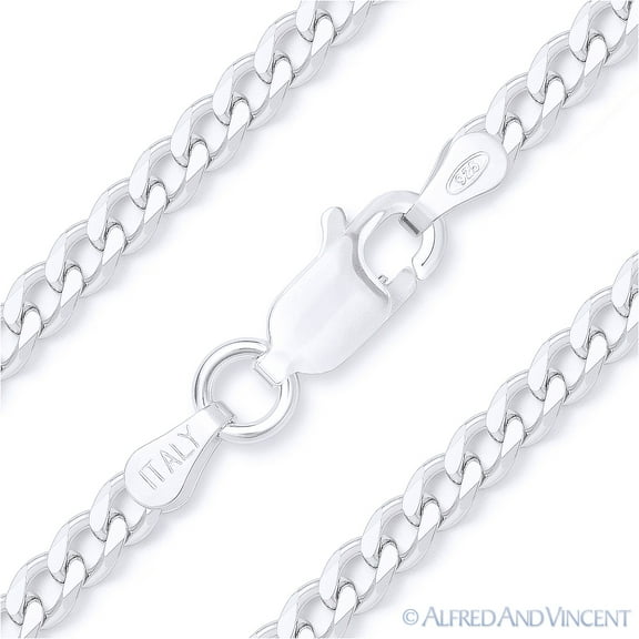 3mm Cuban / Curb Link Italian Chain Necklace in Solid .925 Sterling Silver