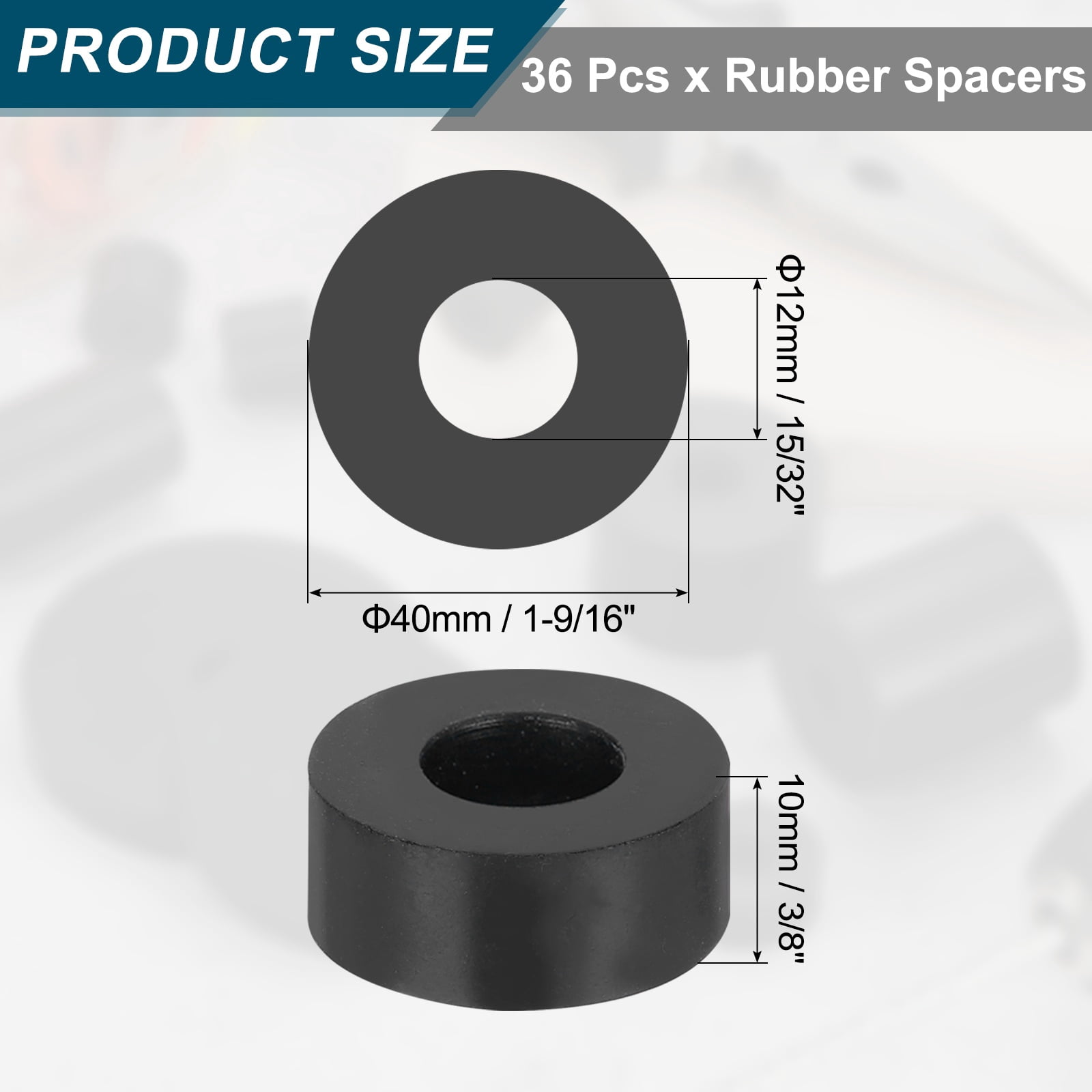 Uxcell 36Pack Thick Rubber Spacer, 1-9/16 Inch OD x 15/32 Inch ID x 3/8 Inch Thickness