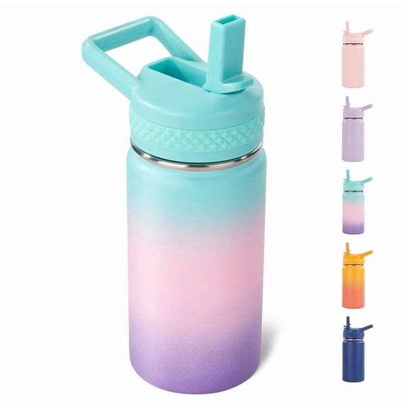 Daluvenix 12 oz Kids Water Bottle, Toddler Water Bottle 2-in-1 Straw and Chug, Stainless Steel Insulated Bottle for Kids, BPA-Free, Leak-Proof, Three-colour
