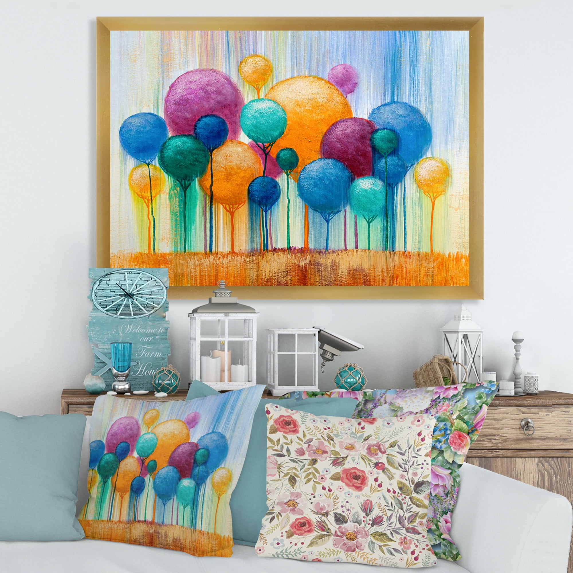 Designart 'Ornamental Colourful Trees IV' Modern Framed Art Print