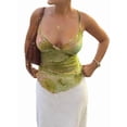 thumbnail image 2 of Women'S Y2k Floral Tops V Neck Wrap Irregular Hem Sleeveless Spaghetti Strap Tank Top Green S, 2 of 9