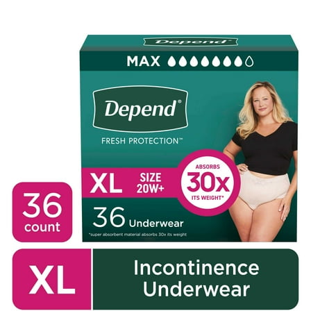 Depend Fresh Protection Incontinence Underwear for Women, Adult Diapers, XL, 36 Count