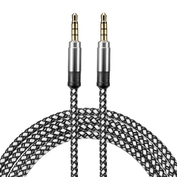 2 Pack Aux Cable 3.5mm Male to Male Nylon Braided 10Ft 4 Pole Hi-Fi Stereo Sound Auxiliary Cord White