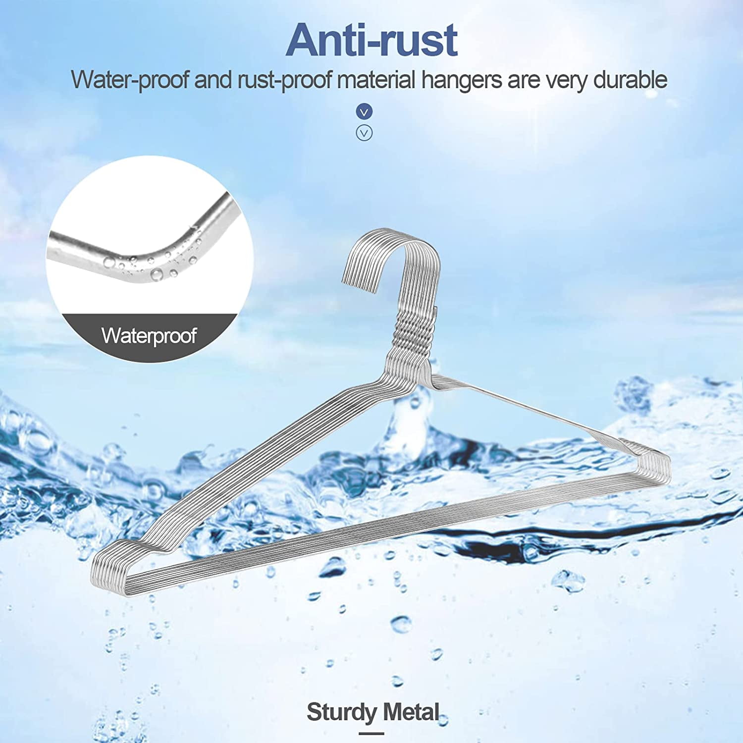 SPECILITE Waterproof Metal Tier Wire Coat Clothes Hanger with Notches Bulk, Chrome, 100 Pack