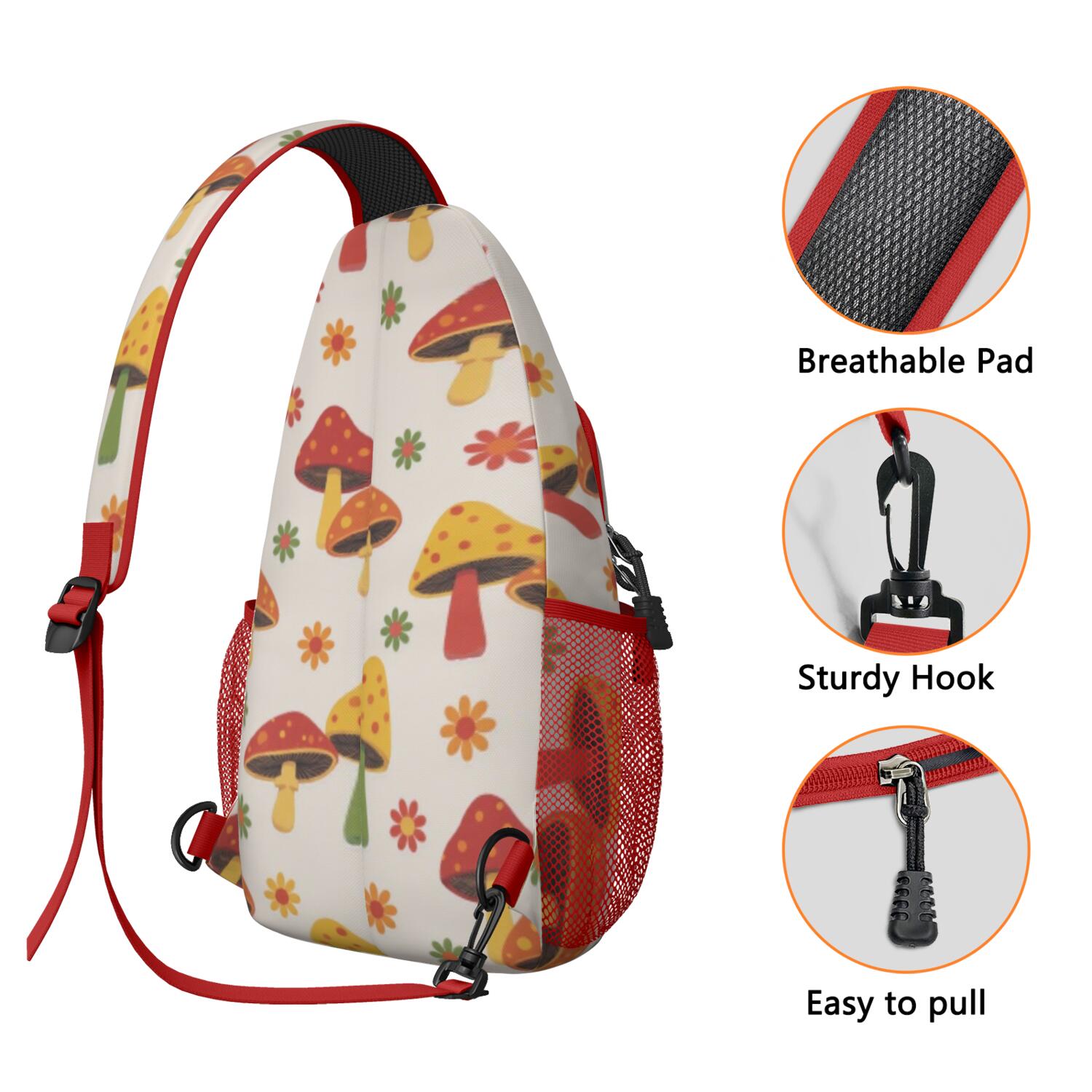Travel Sling Bag Mushroom Hiking Daypack Crossbody Backpack Purse for Men Women