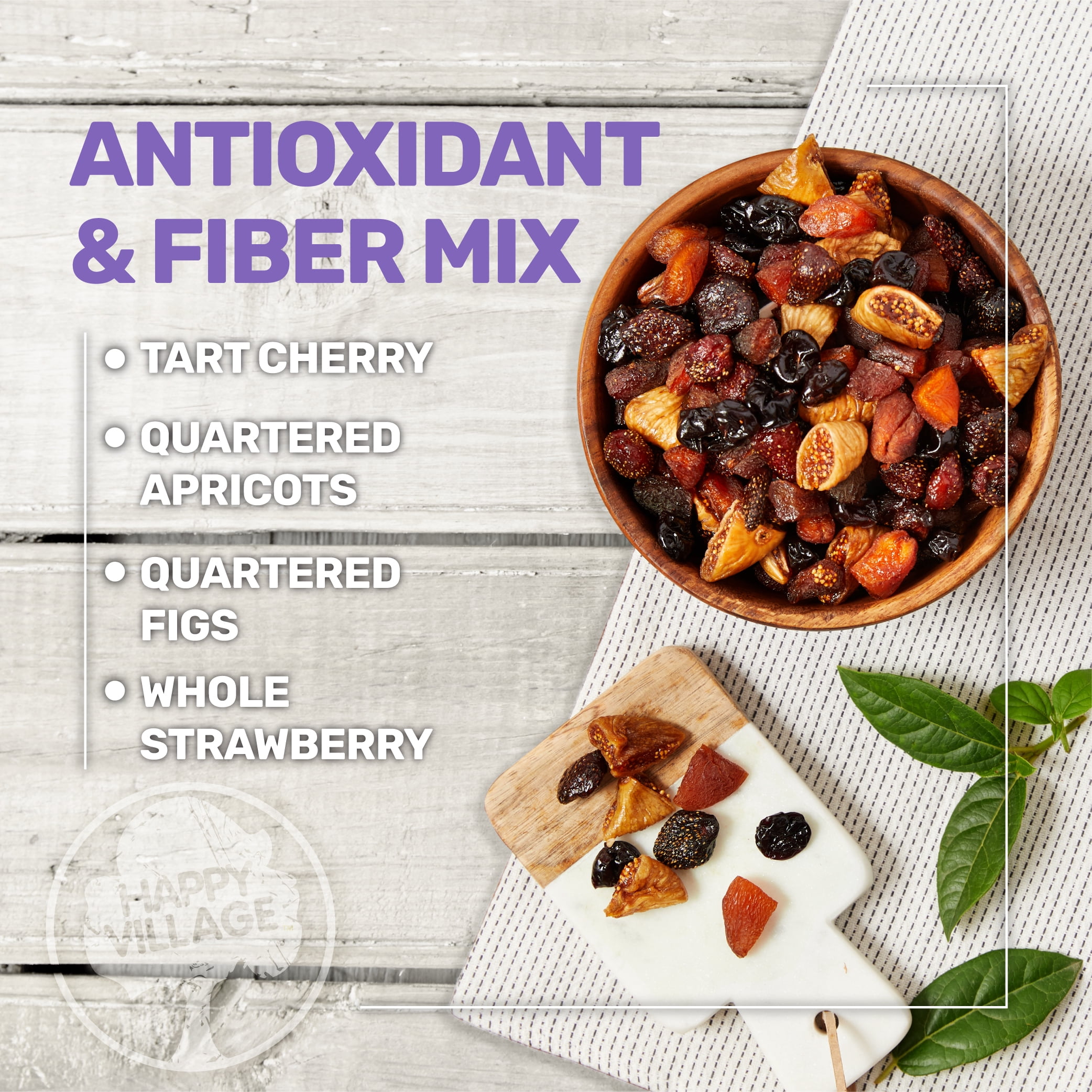 Happy Village Organic Dried Fruit Mix Apricots, Figs, Strawberries & Tart Cherries 20 OZ