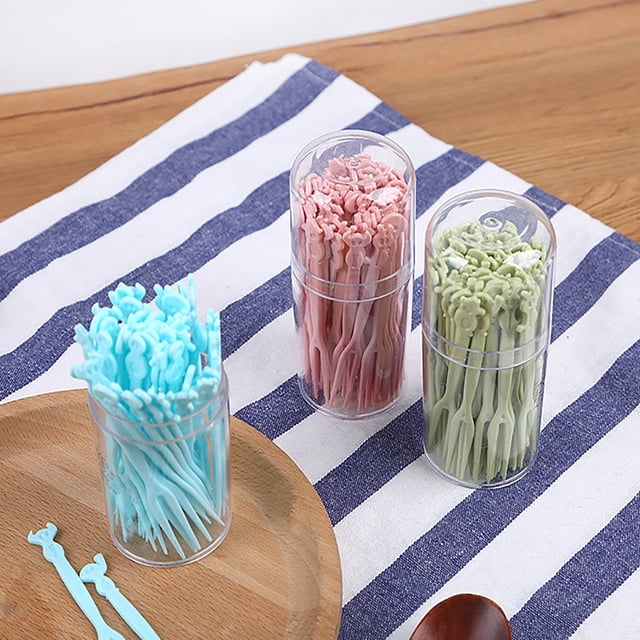 Juego de Tenedores de Fruta Desechables de Plástico, Mini Tenedores de Cóctel de Dos Dientes, Paquete de 50 Unidades, Decoración para Postres, Tartas, Aperitivos de Frutas, Vajilla Navideña,