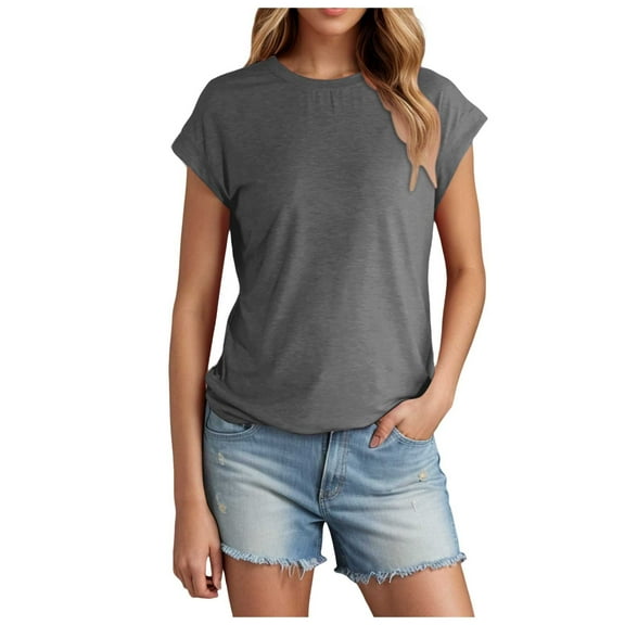 Spring Tops for Women Women's Summer Short Sleeved T Shirt Solid Color Covered Sleeve Top Loose Fitting Pajamas Women Womens Zipper Tops Fall Finds V Neck T Shirts for Loose Fit Short Sleeve Gray XXL