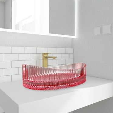 90210 Kitchen and Bath 20" Pink Glass Oval Vessel Sink For Bathroom Vanity