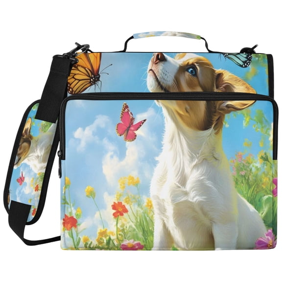 ALAZA Zipper Binder Cute Dog and Butterfly Pattern 2 inch 3 Ring 500 Sheet Capacity Trapper Keeper File Folder Organizer Bag