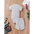 thumbnail image 2 of Gureui 2Pcs Infant Newborn Baby Boys Girls Summer Outfits, Solid Color Ribbed Stand Collar Short Sleeves Romper + Elastic Waist Shorts, 2 of 6