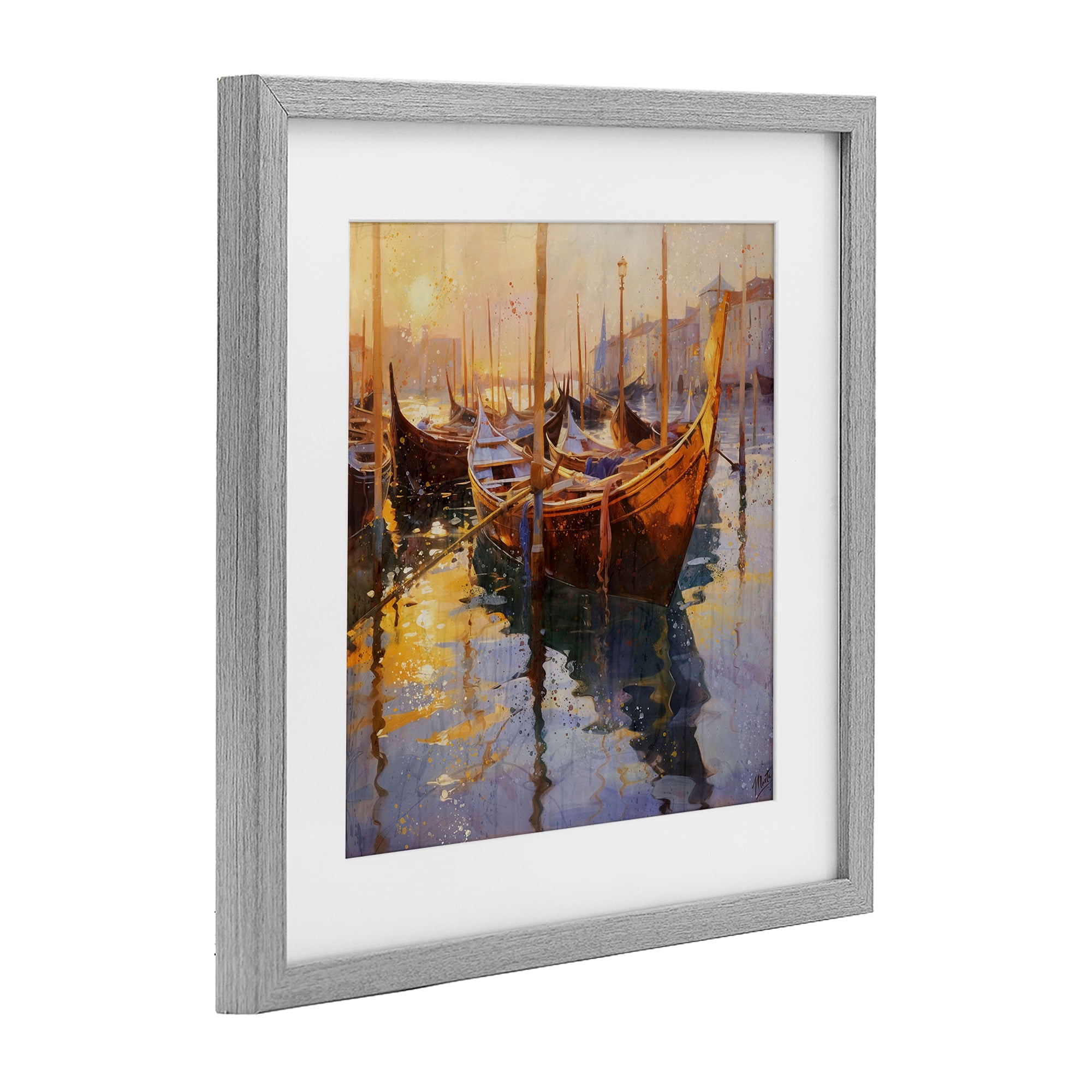 Stupell Industries Venetian Gondolas in Golden Light Gray Framed Print Under Glass, design by Marta Wiley