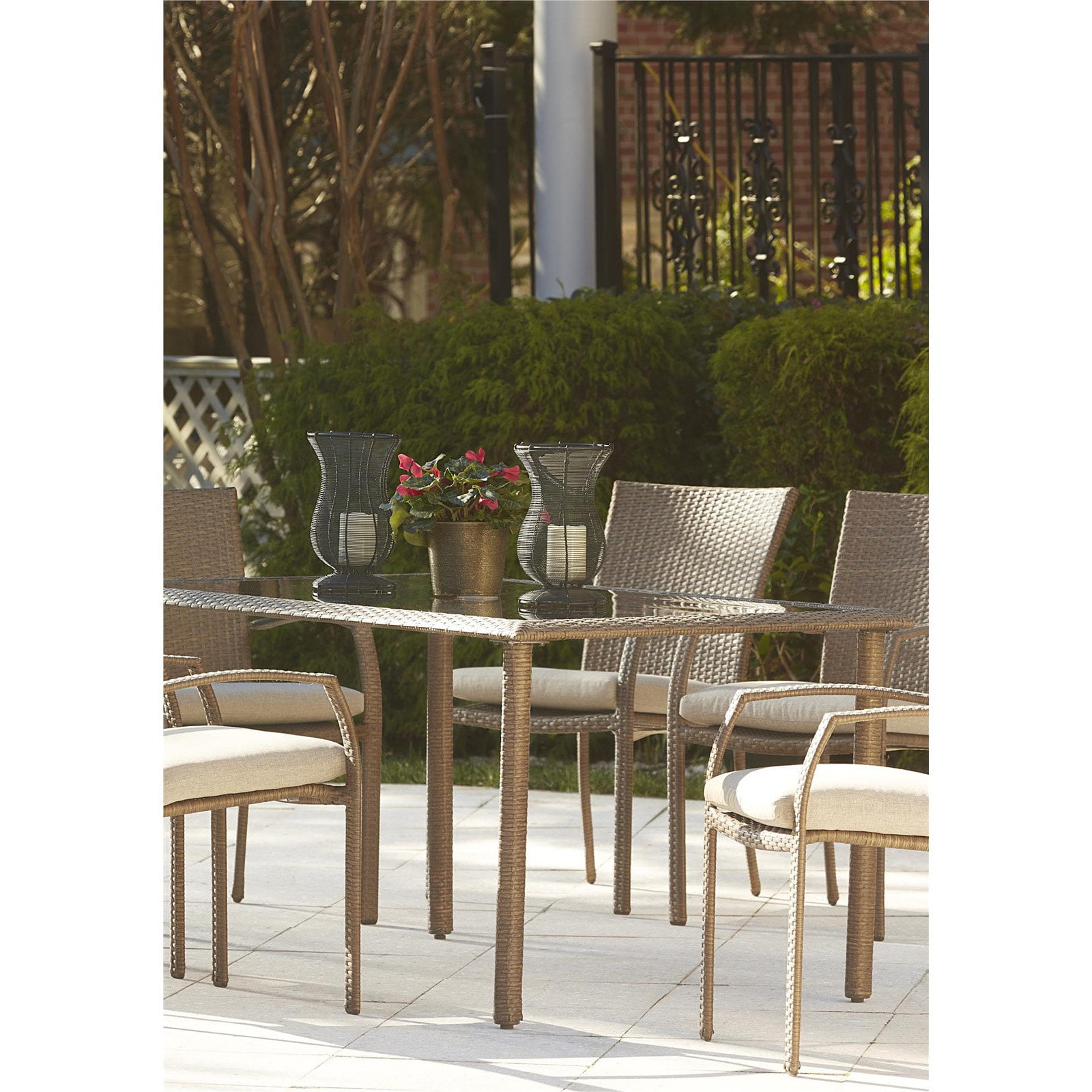 Cosco Outdoor Furniture 7 Piece Lakewood Ranch Steel Woven Wicker Patio Dining Set With Cushions Brown